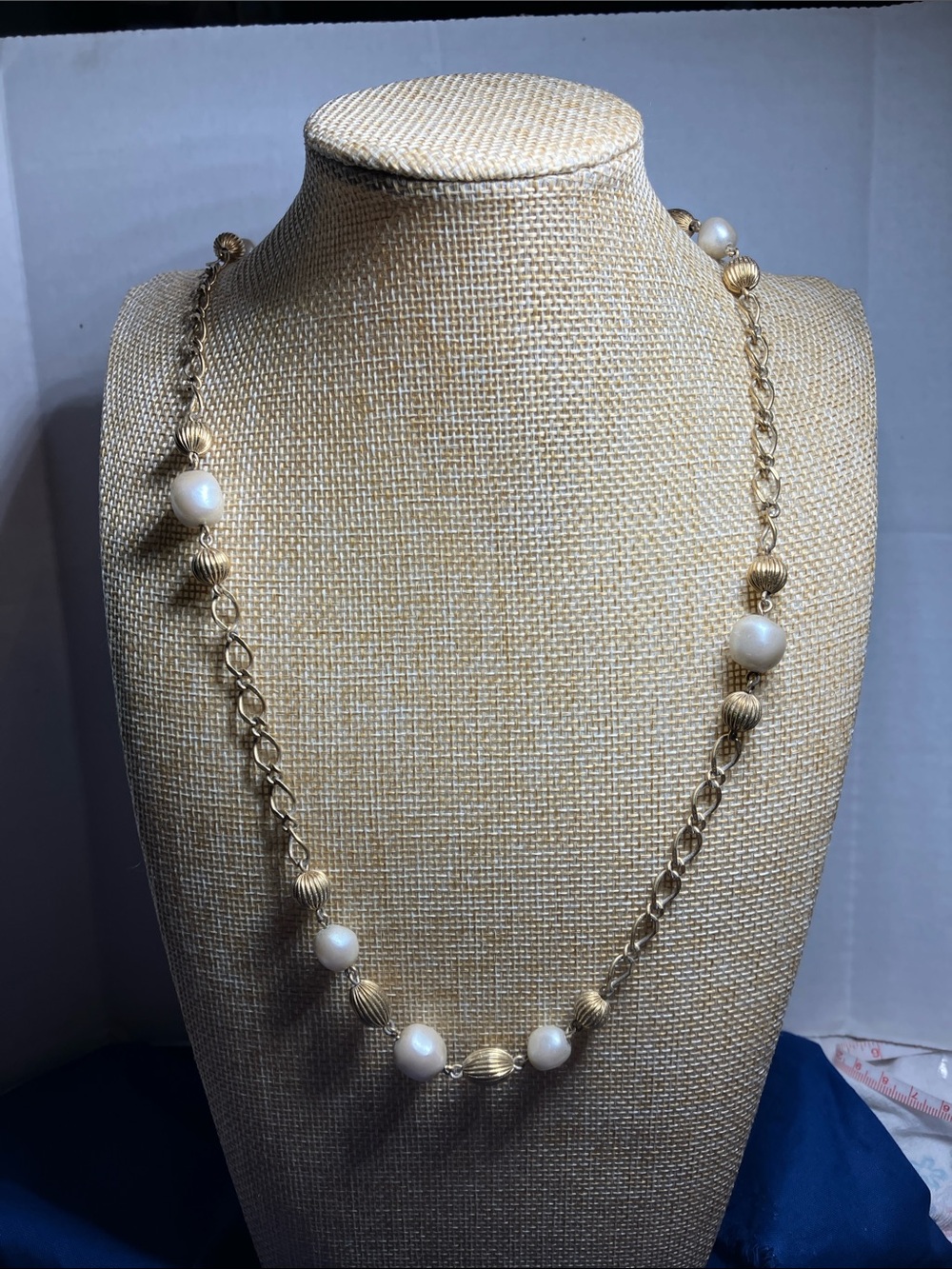 Avon Gold-Tone Chain Necklace with Cream Beads Vintage